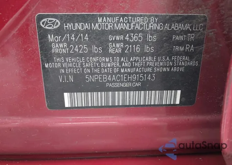 2014 Hyundai Sonata Gls из США, поврежденный, VIN 5NPEB4AC1EH915143